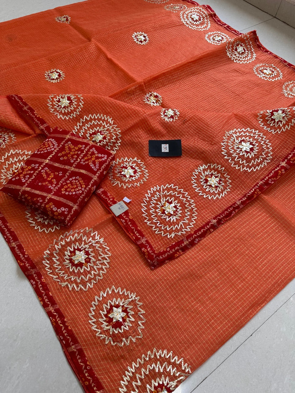 Jaipuri Gota Patti Embroidered Kota Tissue Cotton Doria Saree