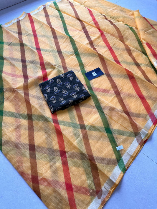 HandBlock Printed Kota Cotton Doria Saree