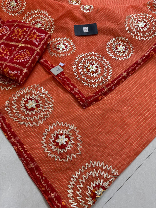 Jaipuri Gota Patti Embroidered Kota Tissue Cotton Doria Saree