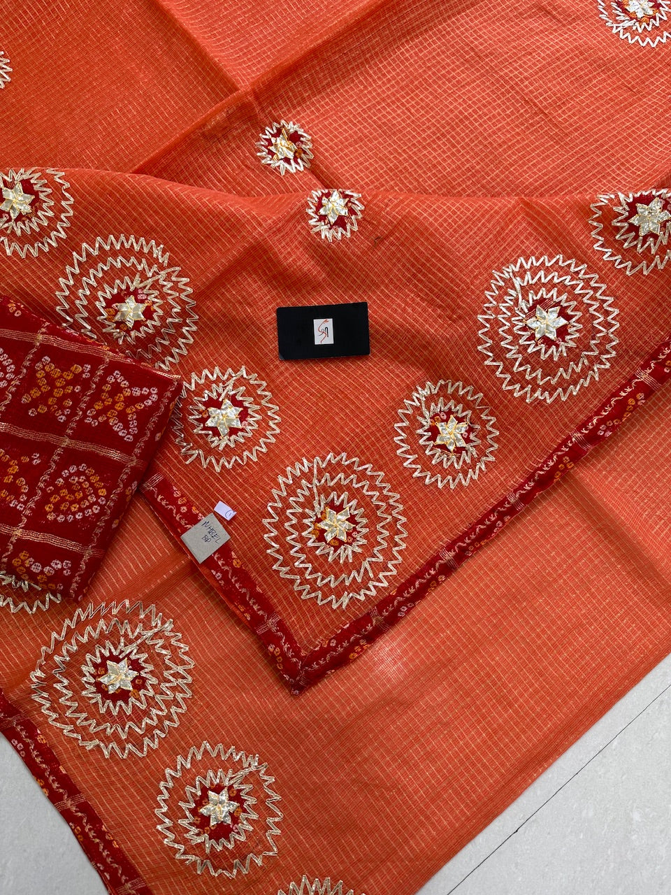 Jaipuri Gota Patti Embroidered Kota Tissue Cotton Doria Saree