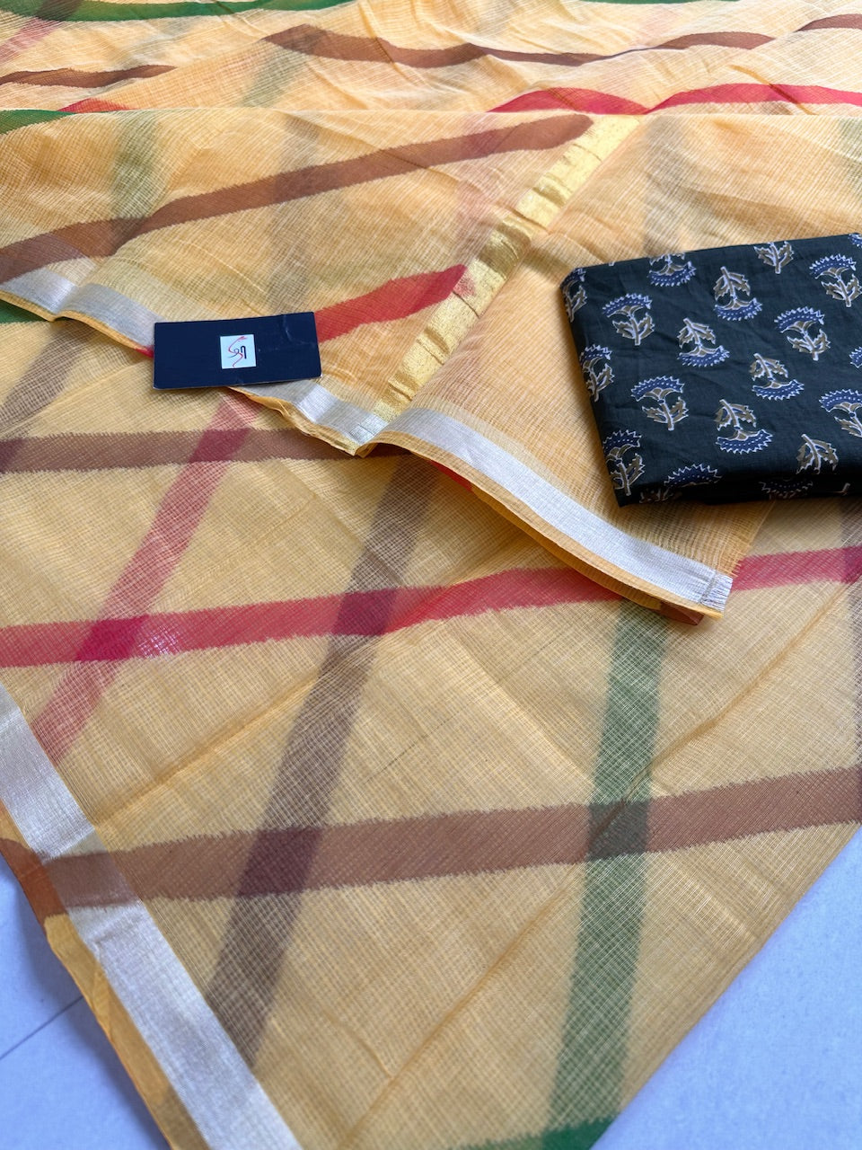 HandBlock Printed Kota Cotton Doria Saree