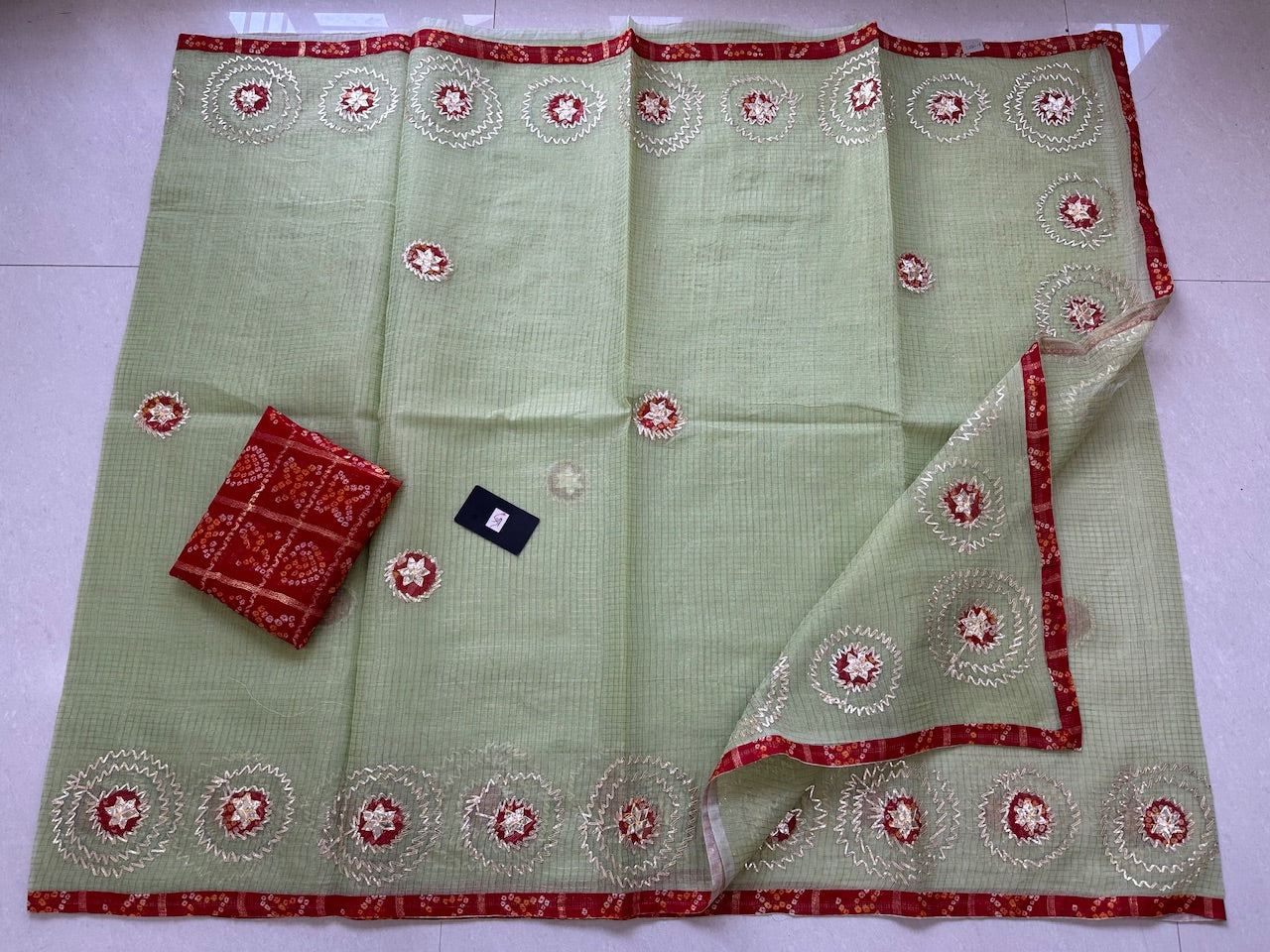 Jaipuri Gota Patti Embroidered Kota Tissue Cotton Doria Saree