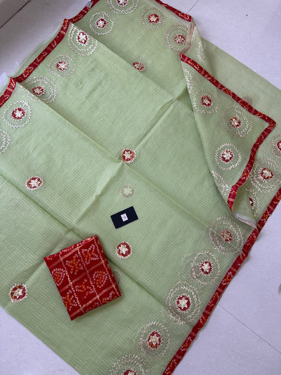 Jaipuri Gota Patti Embroidered Kota Tissue Cotton Doria Saree