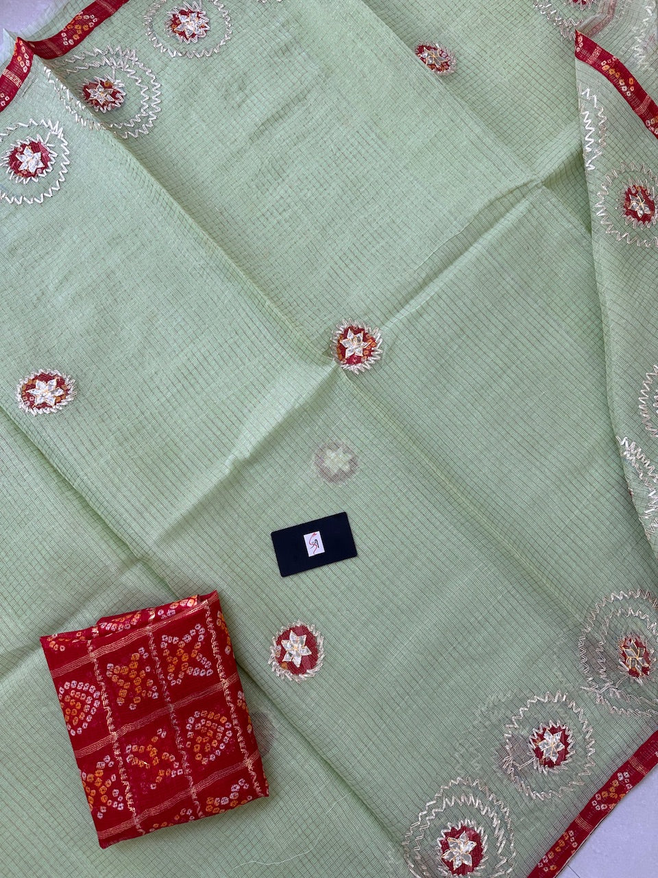 Jaipuri Gota Patti Embroidered Kota Tissue Cotton Doria Saree