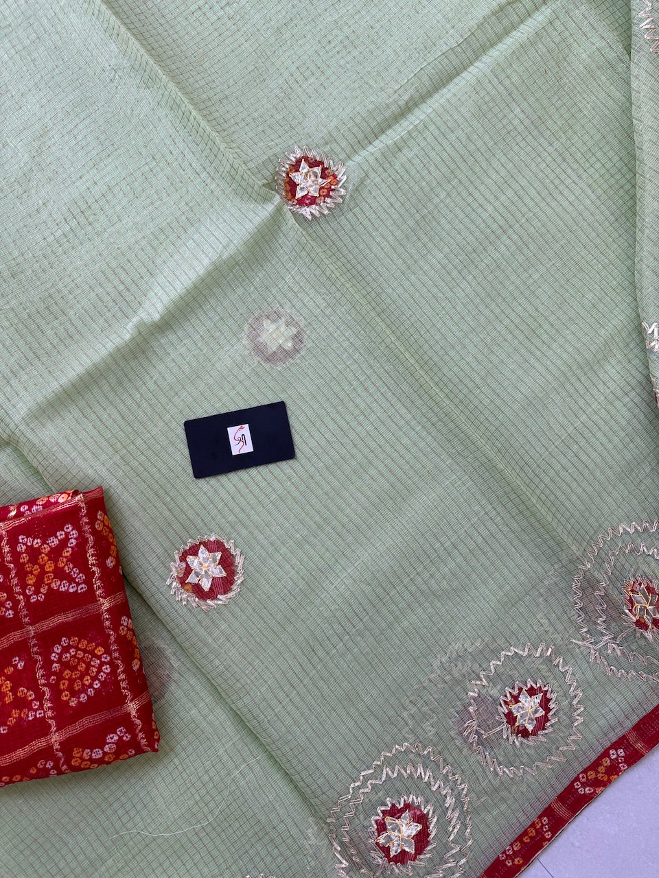 Jaipuri Gota Patti Embroidered Kota Tissue Cotton Doria Saree