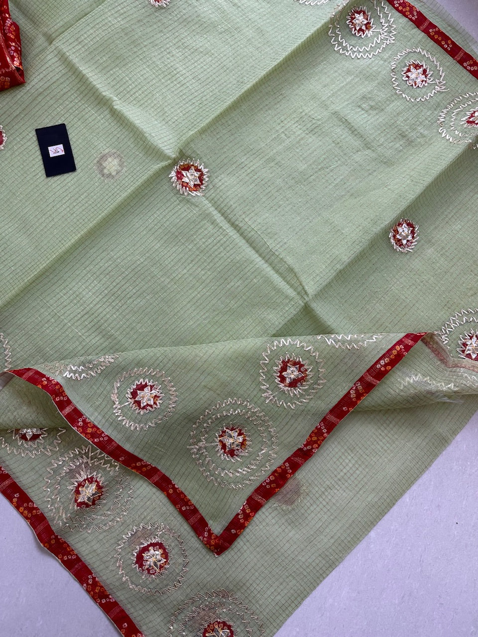 Jaipuri Gota Patti Embroidered Kota Tissue Cotton Doria Saree