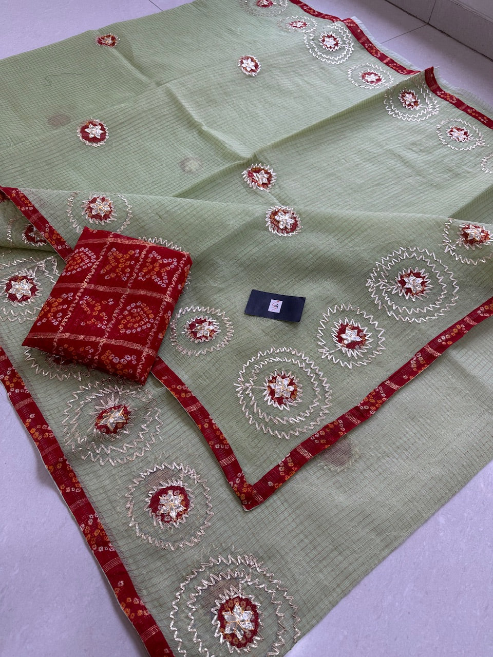 Jaipuri Gota Patti Embroidered Kota Tissue Cotton Doria Saree