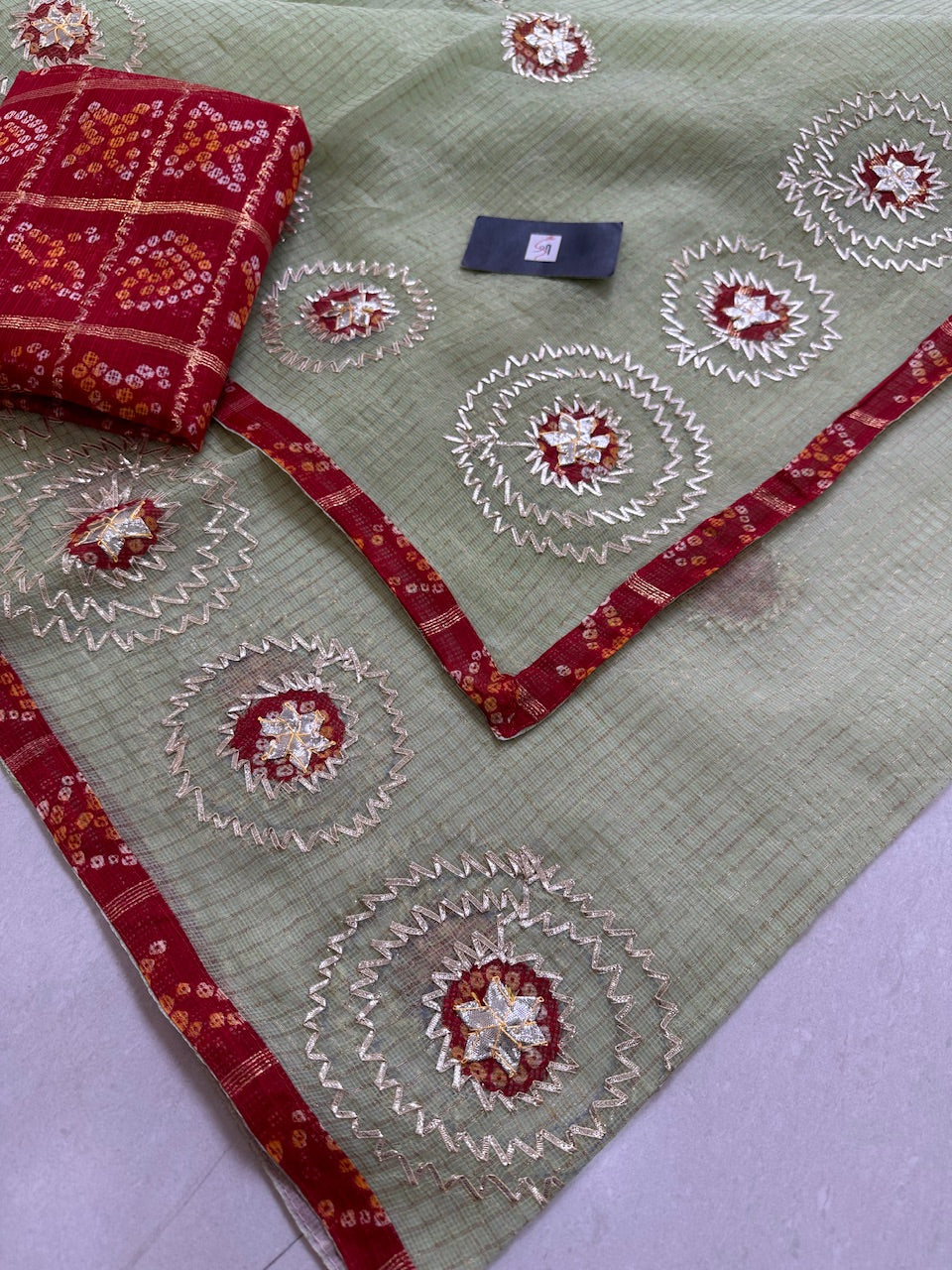 Jaipuri Gota Patti Embroidered Kota Tissue Cotton Doria Saree