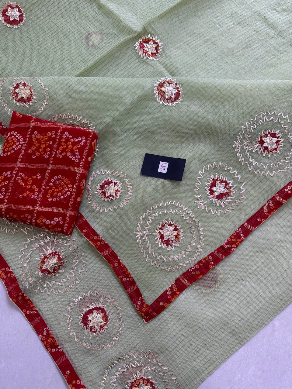 Jaipuri Gota Patti Embroidered Kota Tissue Cotton Doria Saree