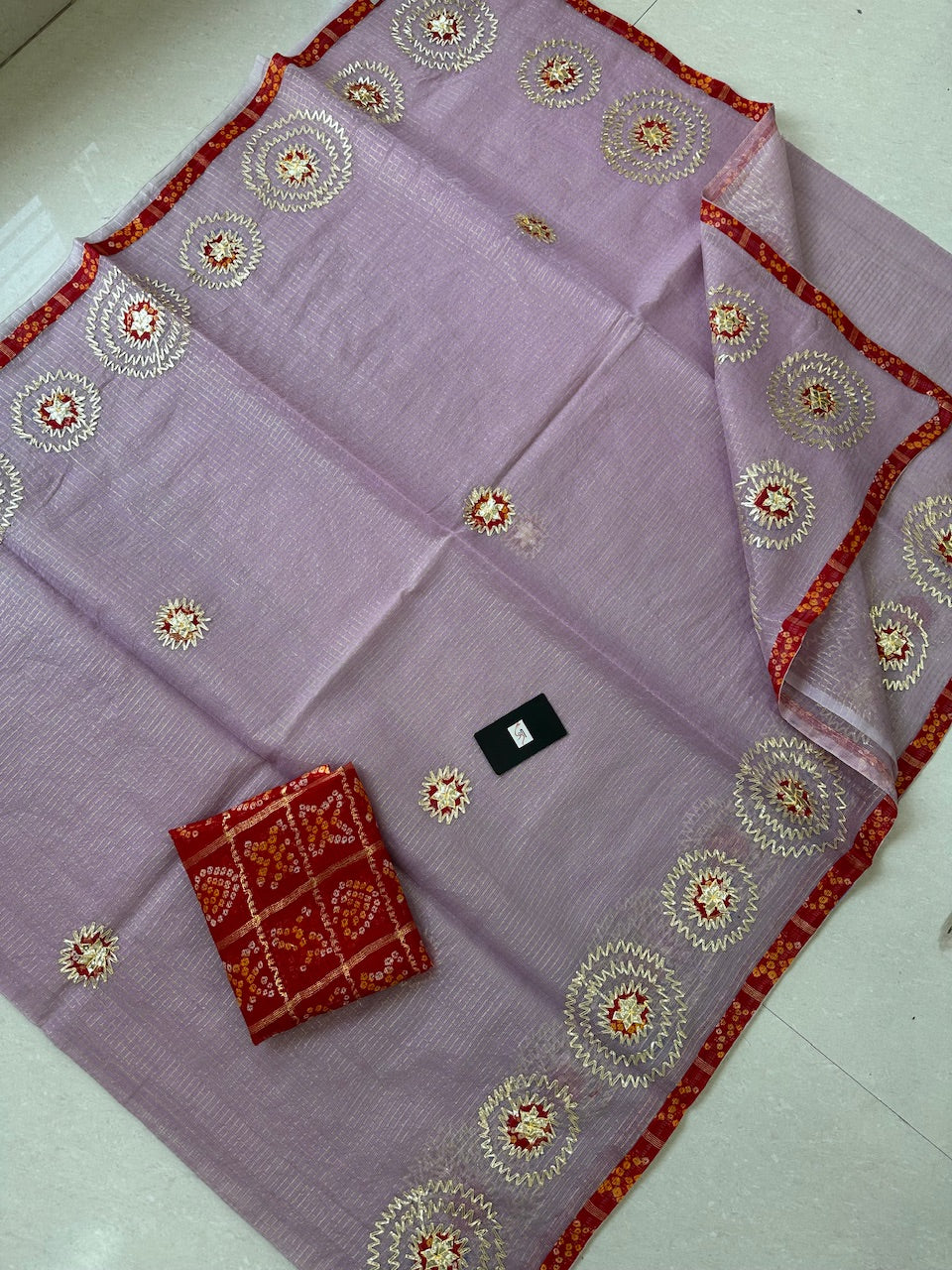 Jaipuri Gota Patti Embroidered Kota Tissue Cotton Doria Saree