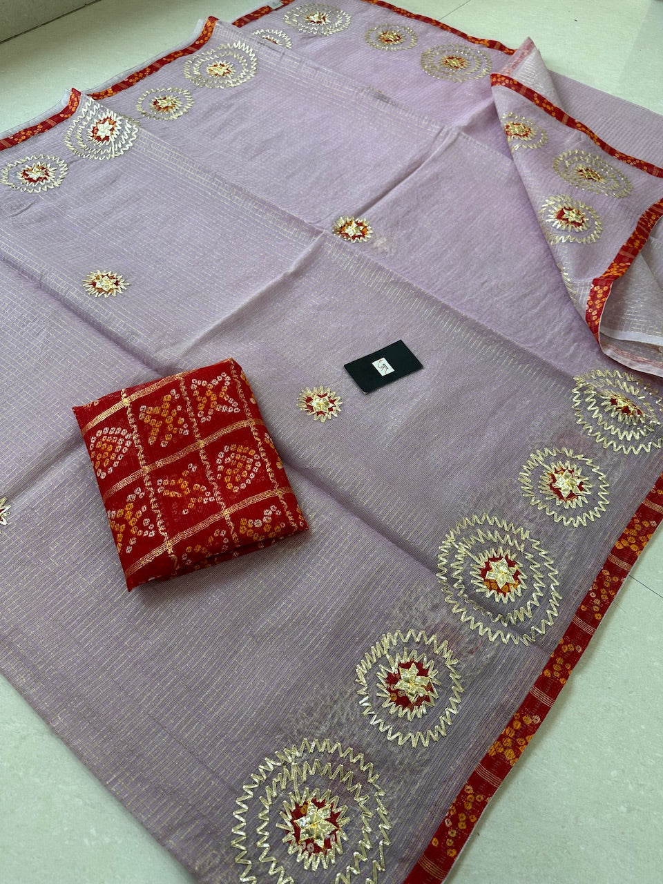 Jaipuri Gota Patti Embroidered Kota Tissue Cotton Doria Saree