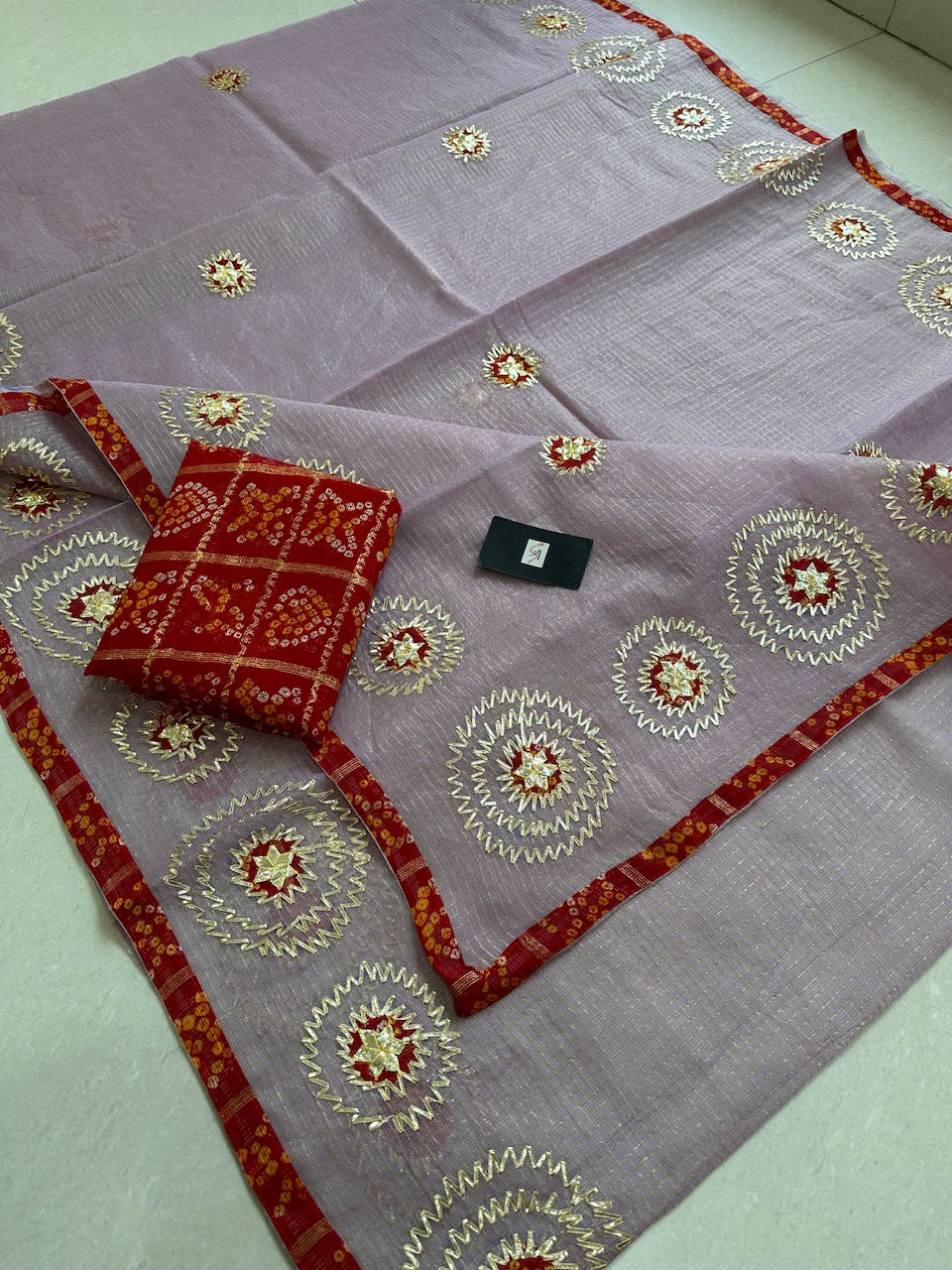 Jaipuri Gota Patti Embroidered Kota Tissue Cotton Doria Saree