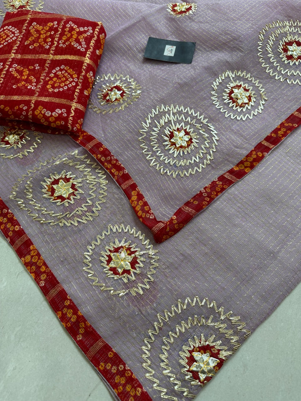 Jaipuri Gota Patti Embroidered Kota Tissue Cotton Doria Saree