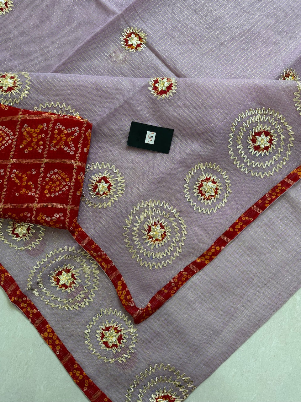 Jaipuri Gota Patti Embroidered Kota Tissue Cotton Doria Saree