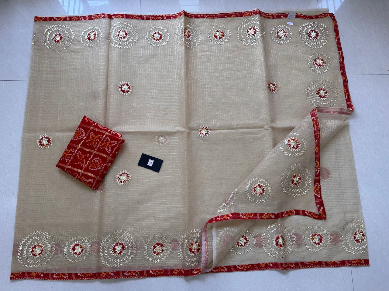 Jaipuri Gota Patti Embroidered Kota Tissue Cotton Doria Saree