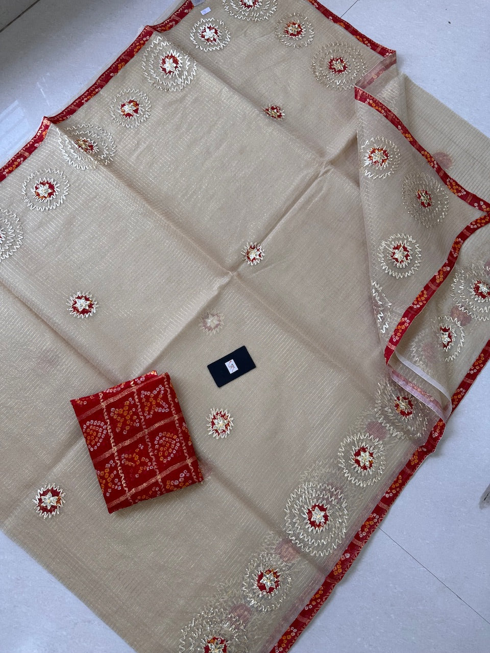 Jaipuri Gota Patti Embroidered Kota Tissue Cotton Doria Saree