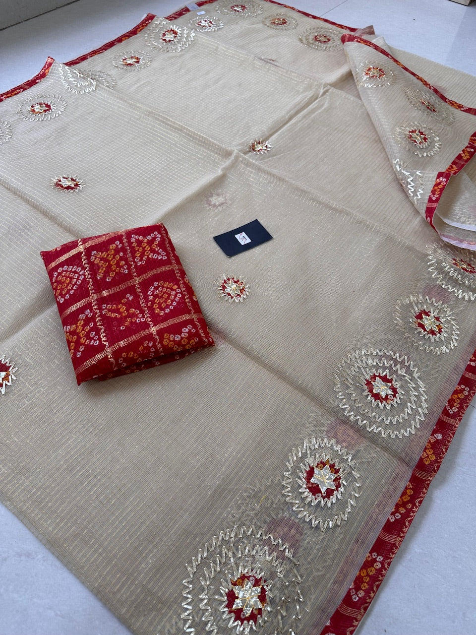 Jaipuri Gota Patti Embroidered Kota Tissue Cotton Doria Saree