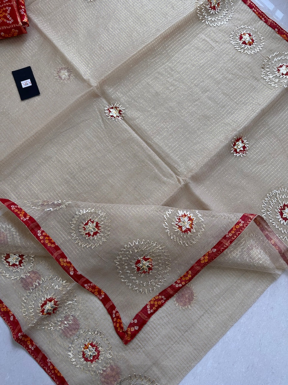 Jaipuri Gota Patti Embroidered Kota Tissue Cotton Doria Saree