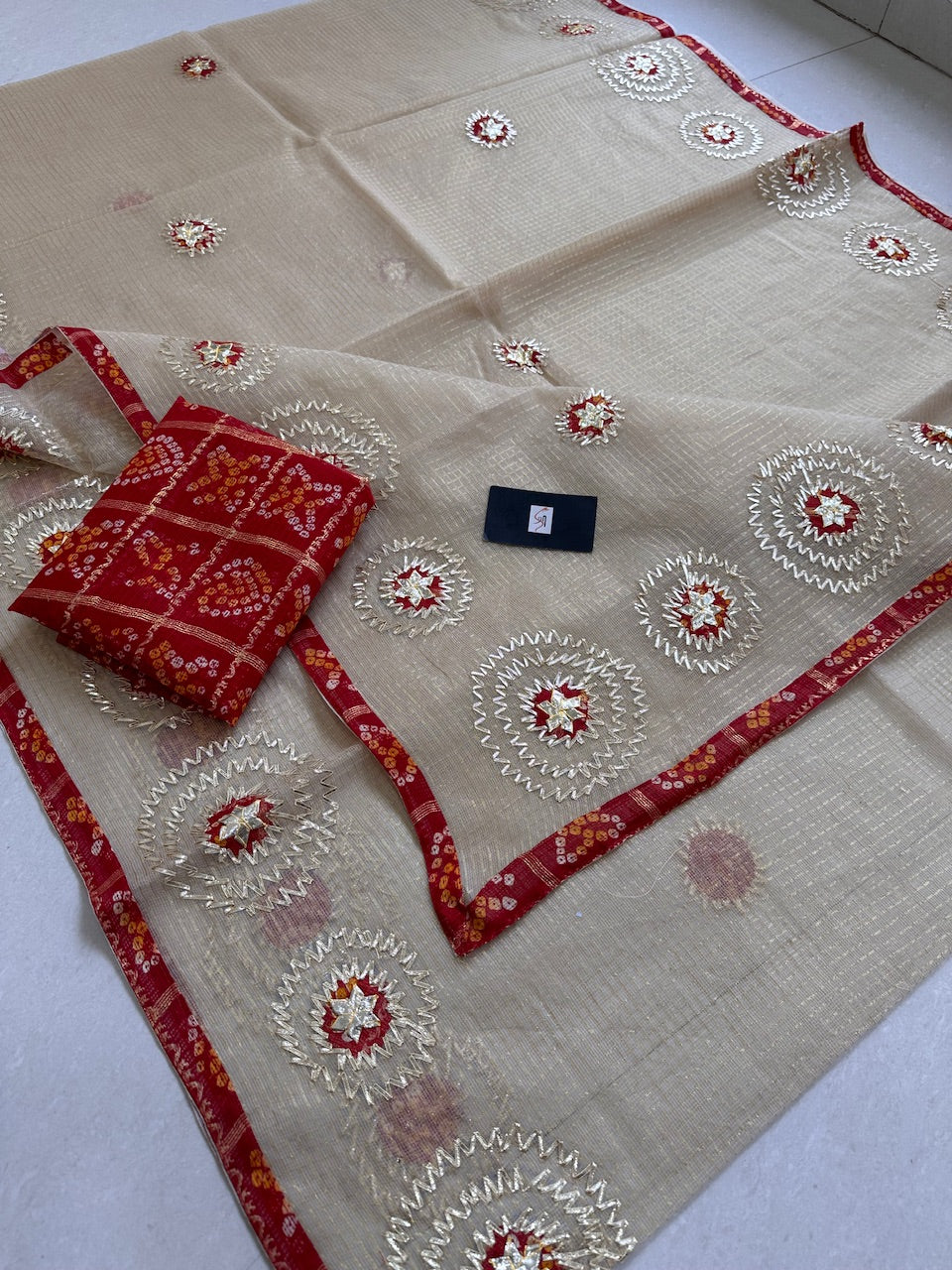 Jaipuri Gota Patti Embroidered Kota Tissue Cotton Doria Saree