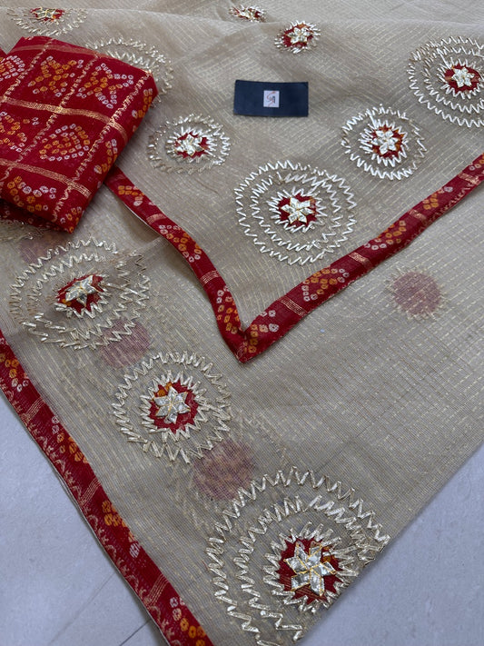 Jaipuri Gota Patti Embroidered Kota Tissue Cotton Doria Saree