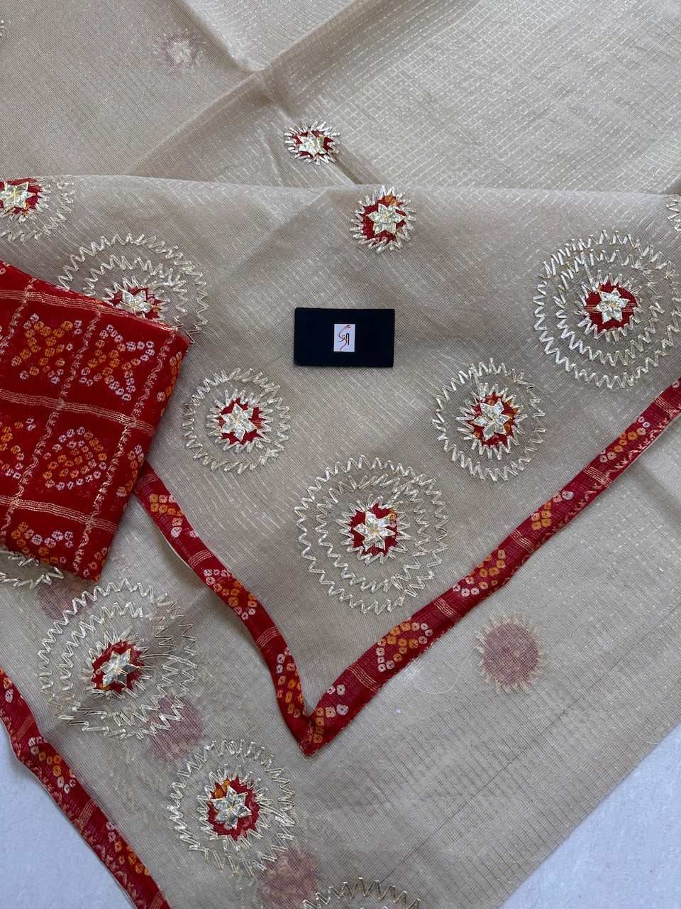 Jaipuri Gota Patti Embroidered Kota Tissue Cotton Doria Saree