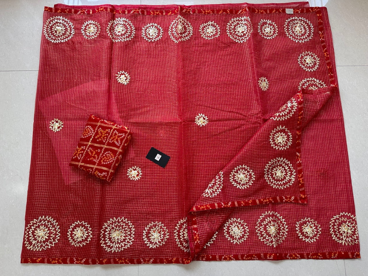 Jaipuri Gota Patti Embroidered Kota Tissue Cotton Doria Saree