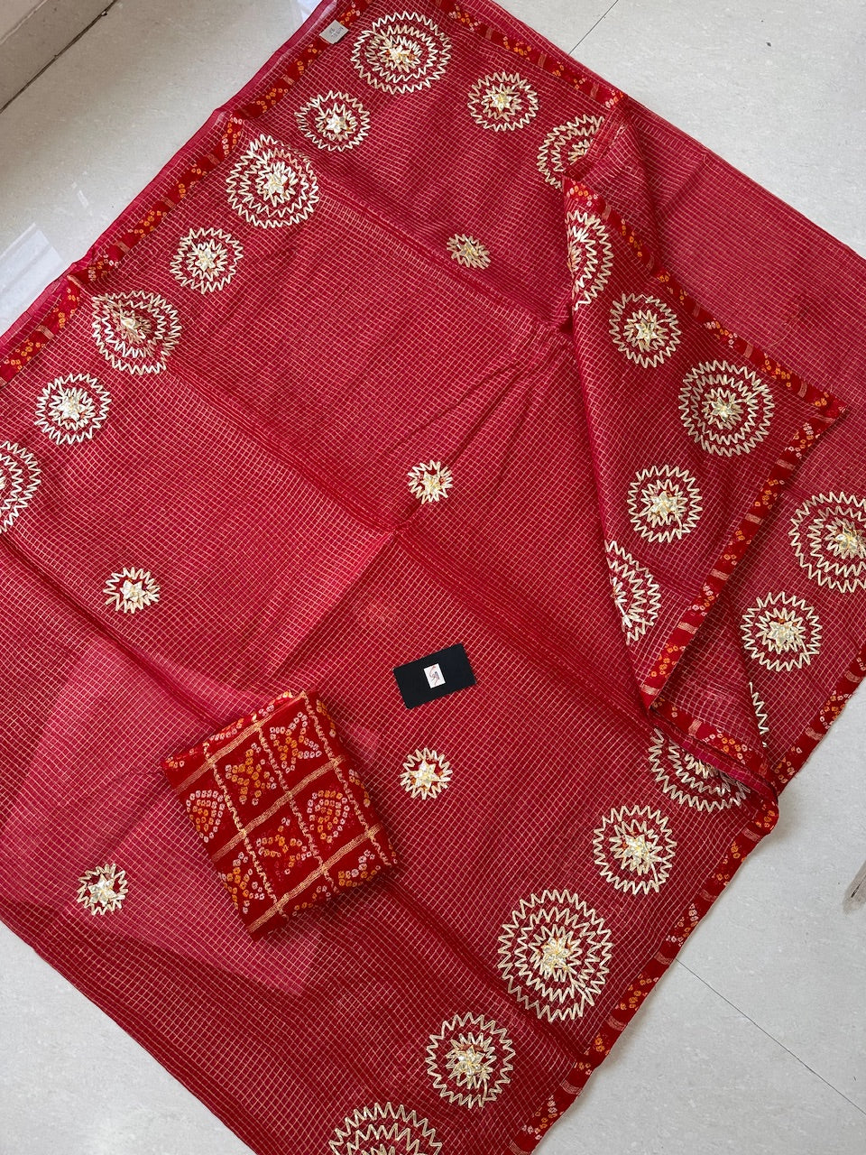 Jaipuri Gota Patti Embroidered Kota Tissue Cotton Doria Saree