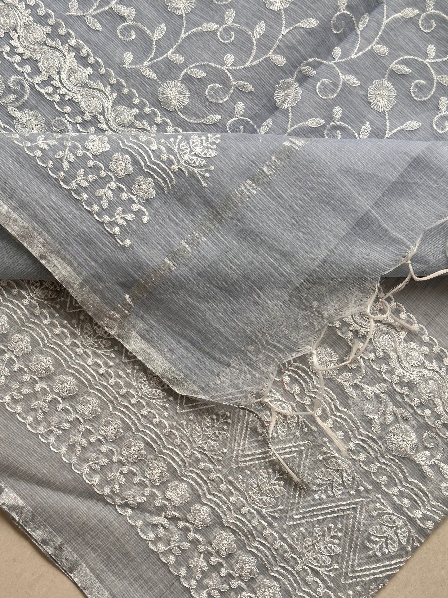 Embroidered Kota Cotton Doria Saree