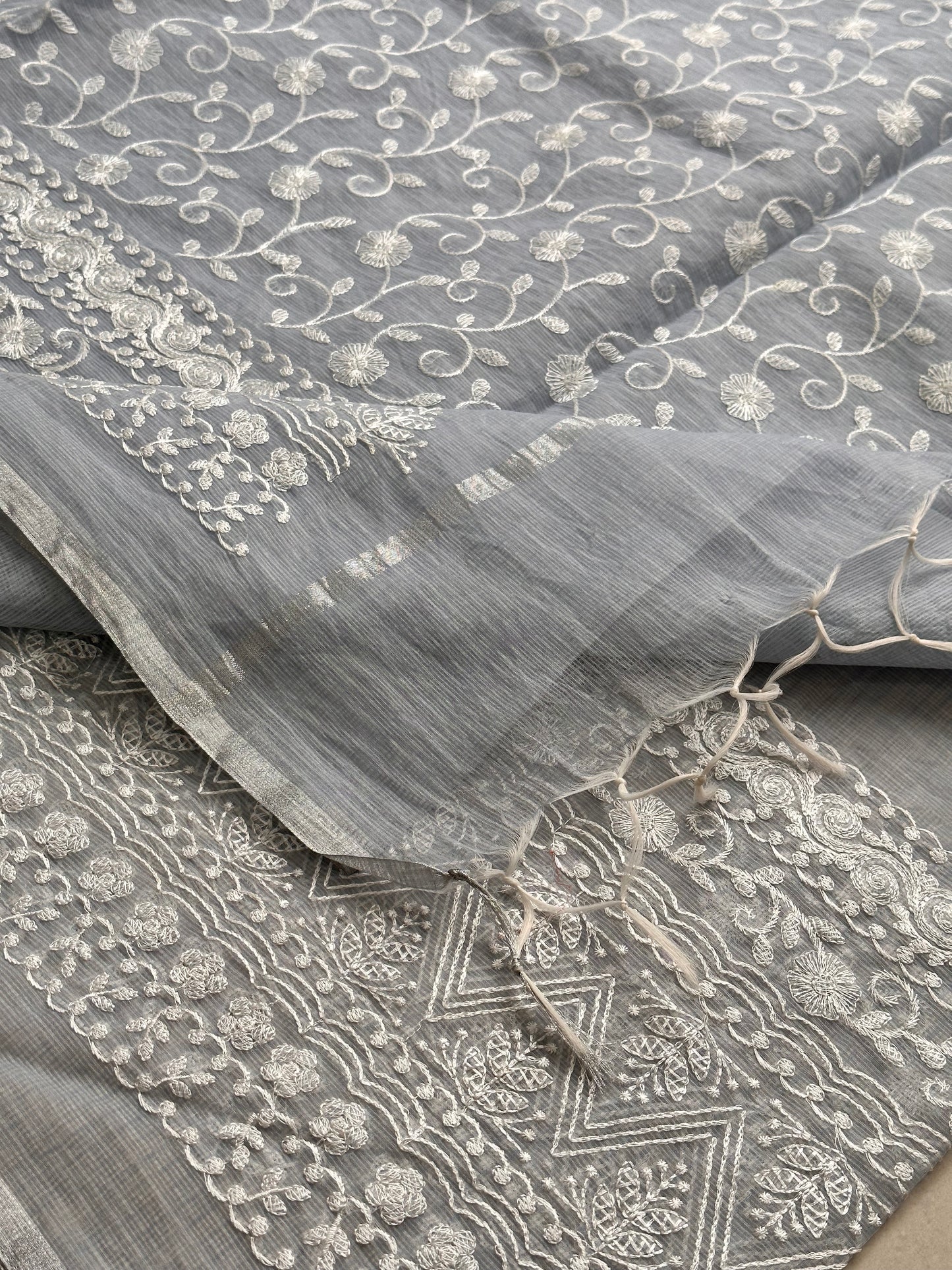 Embroidered Kota Cotton Doria Saree