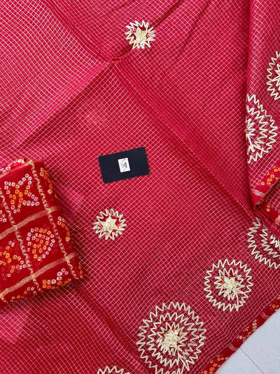 Jaipuri Gota Patti Embroidered Kota Tissue Cotton Doria Saree