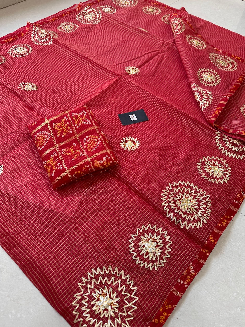 Jaipuri Gota Patti Embroidered Kota Tissue Cotton Doria Saree