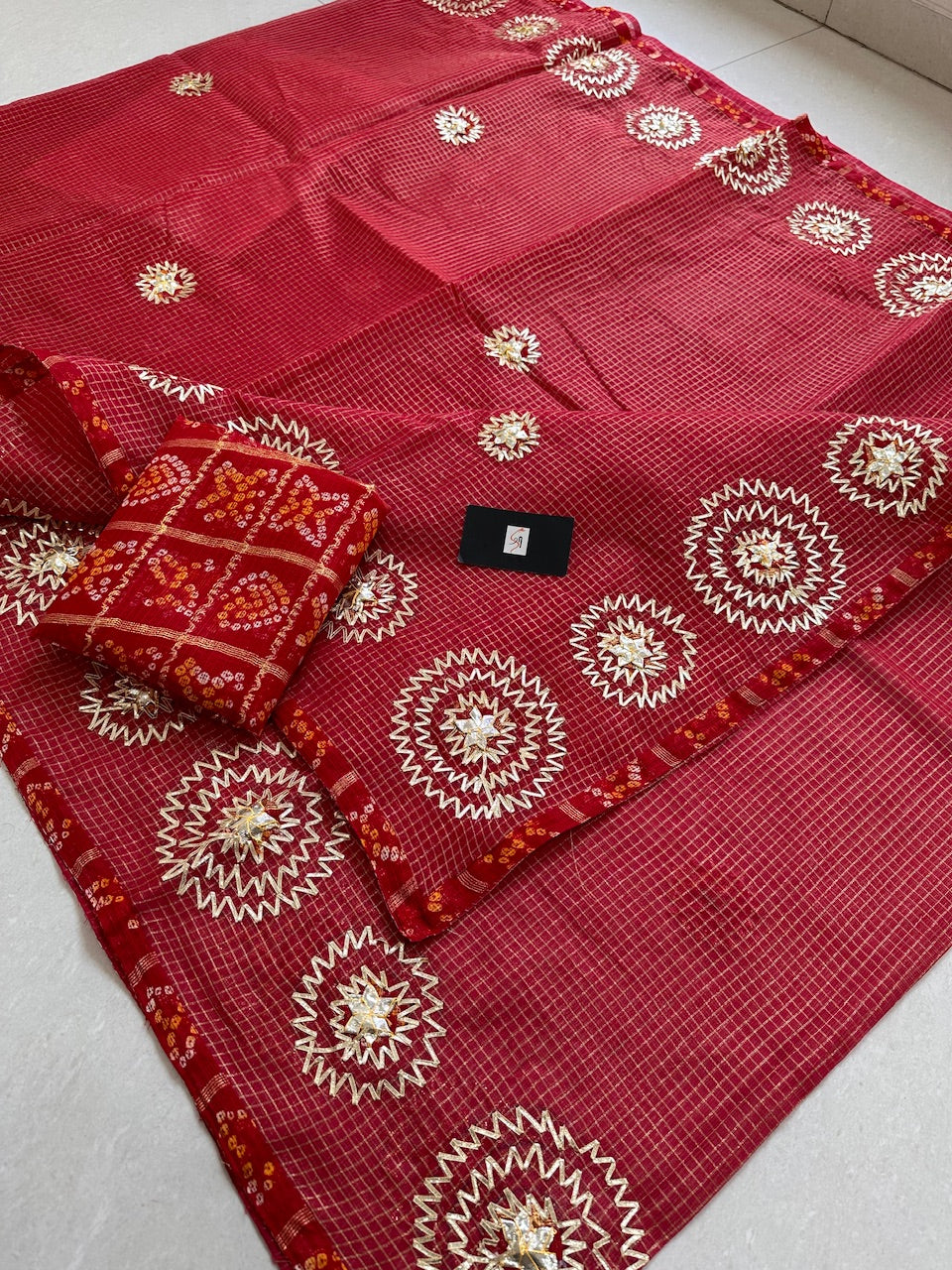 Jaipuri Gota Patti Embroidered Kota Tissue Cotton Doria Saree