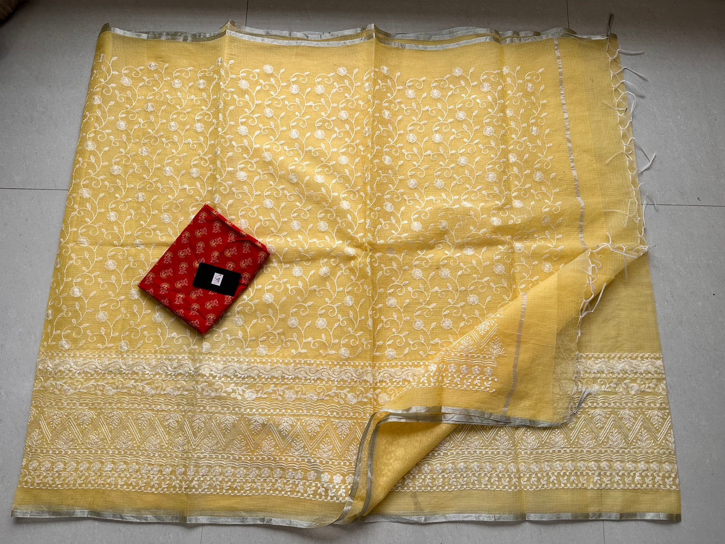 Embroidered Kota Cotton Doria Saree