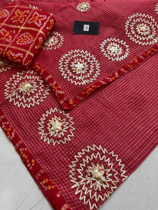 Jaipuri Gota Patti Embroidered Kota Tissue Cotton Doria Saree