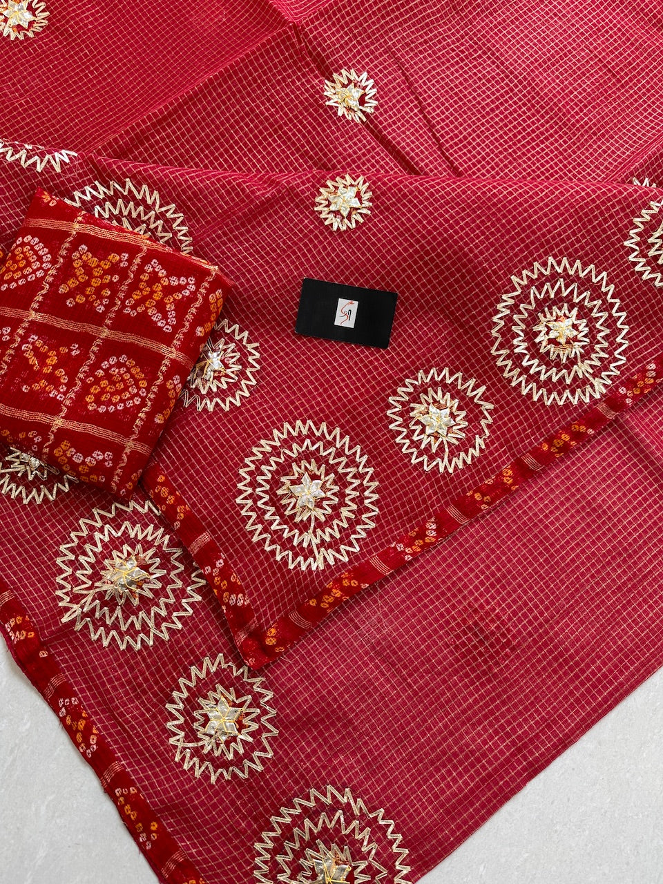 Jaipuri Gota Patti Embroidered Kota Tissue Cotton Doria Saree