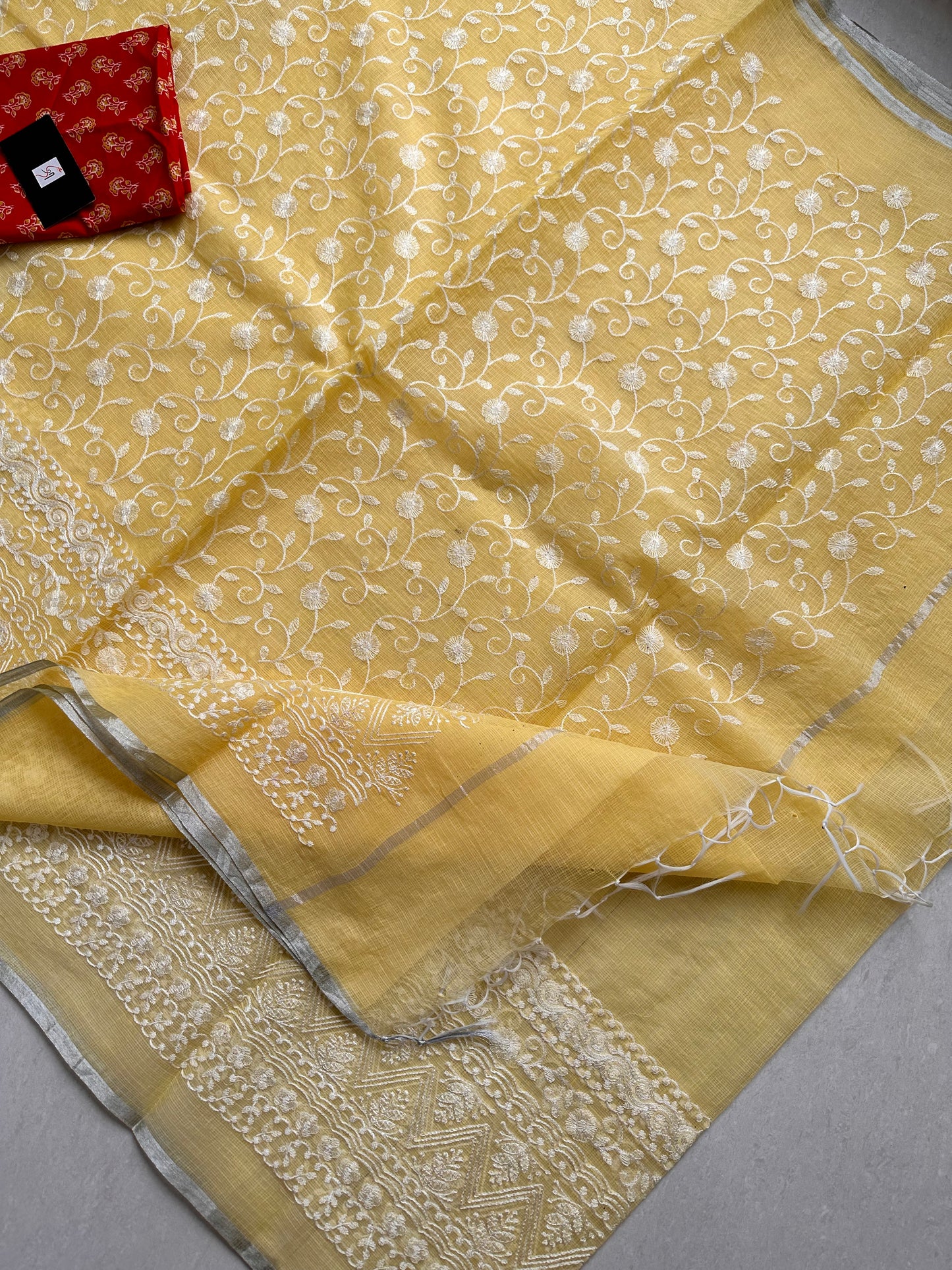 Embroidered Kota Cotton Doria Saree