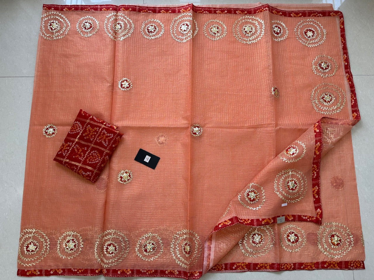 Jaipuri Gota Patti Embroidered Kota Tissue Cotton Doria Saree