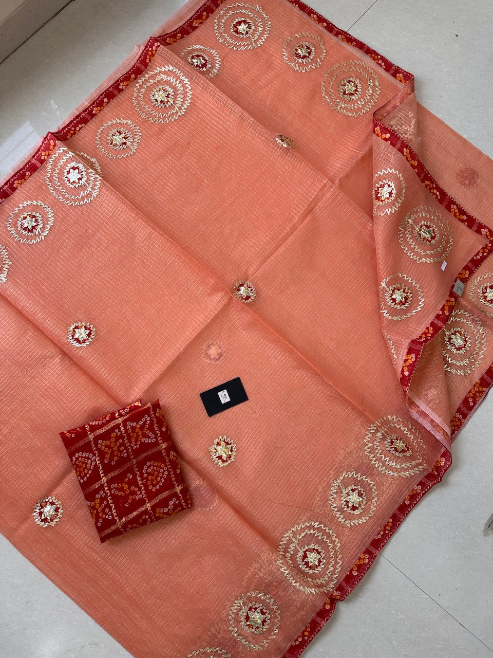 Jaipuri Gota Patti Embroidered Kota Tissue Cotton Doria Saree