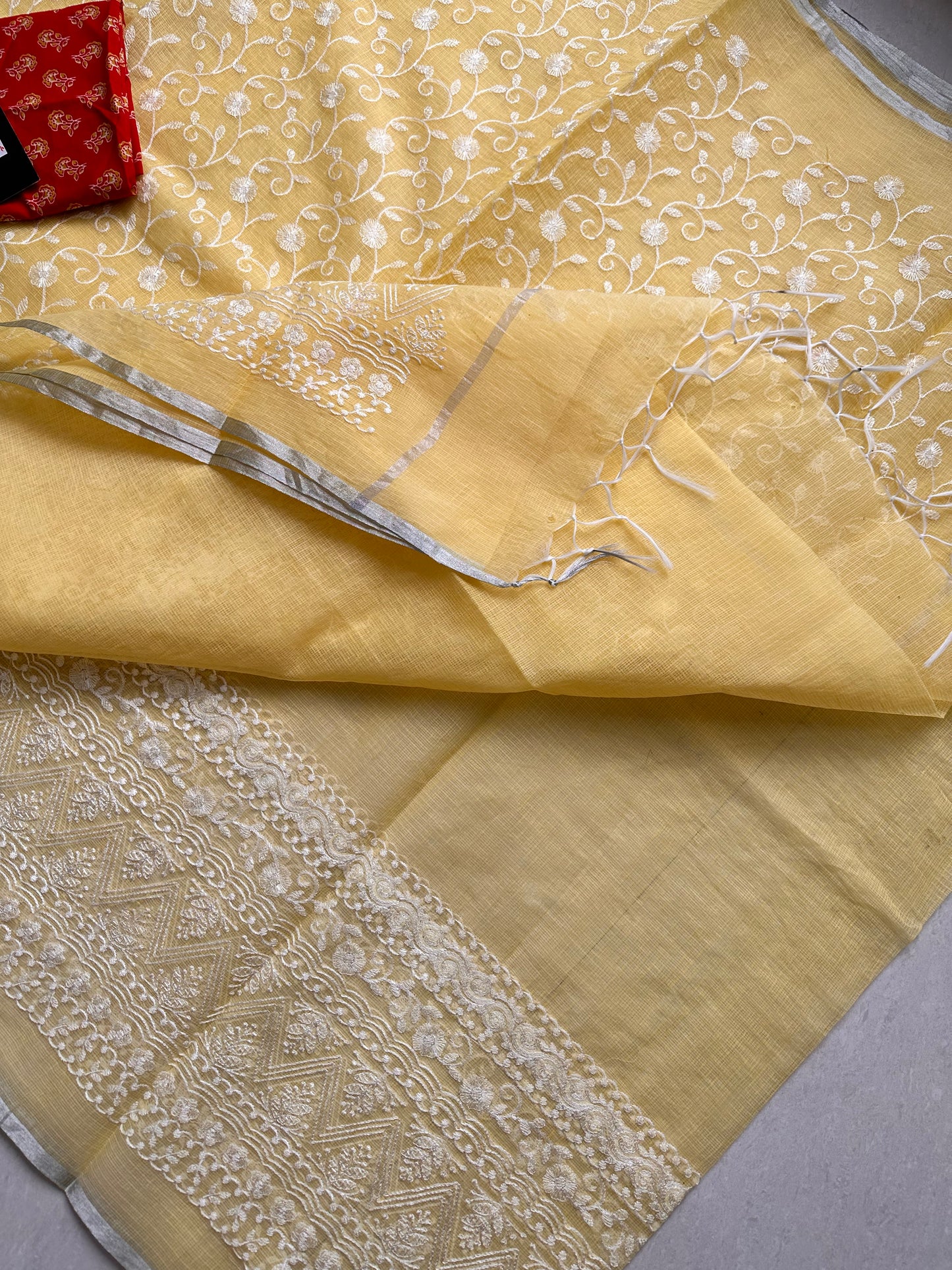 Embroidered Kota Cotton Doria Saree