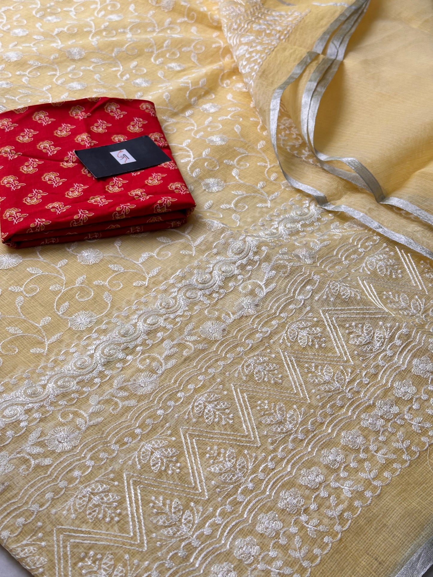 Embroidered Kota Cotton Doria Saree