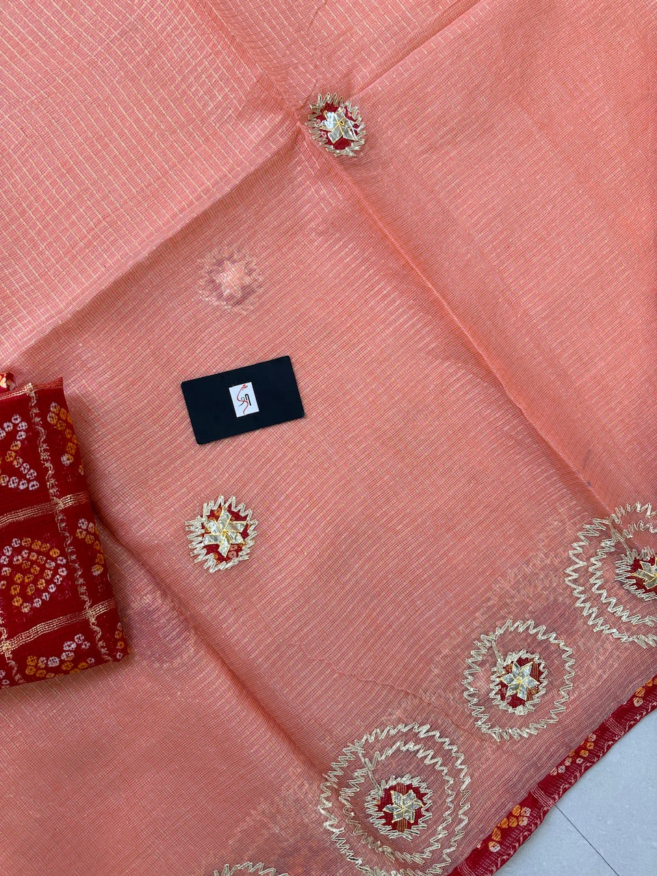 Jaipuri Gota Patti Embroidered Kota Tissue Cotton Doria Saree