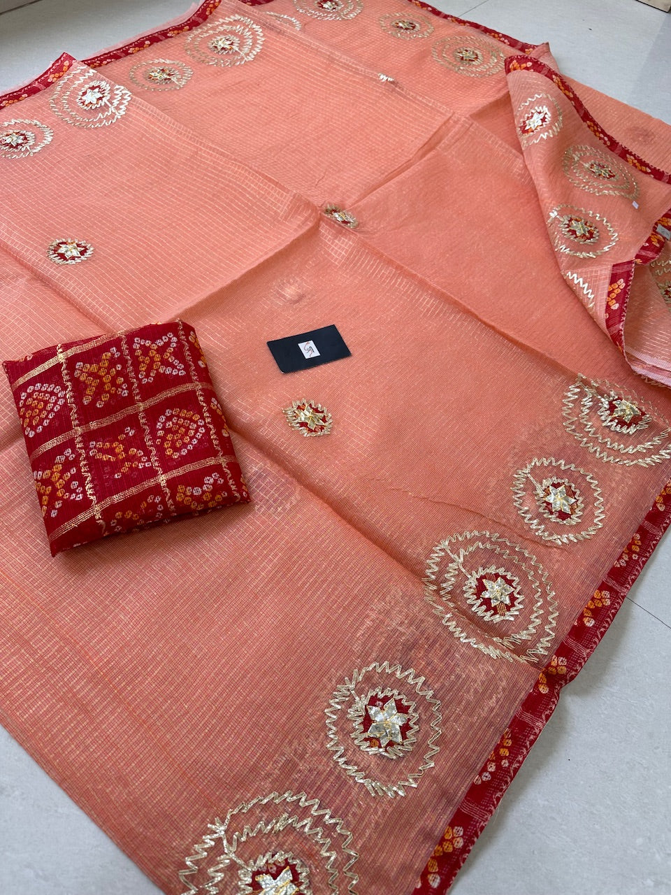 Jaipuri Gota Patti Embroidered Kota Tissue Cotton Doria Saree