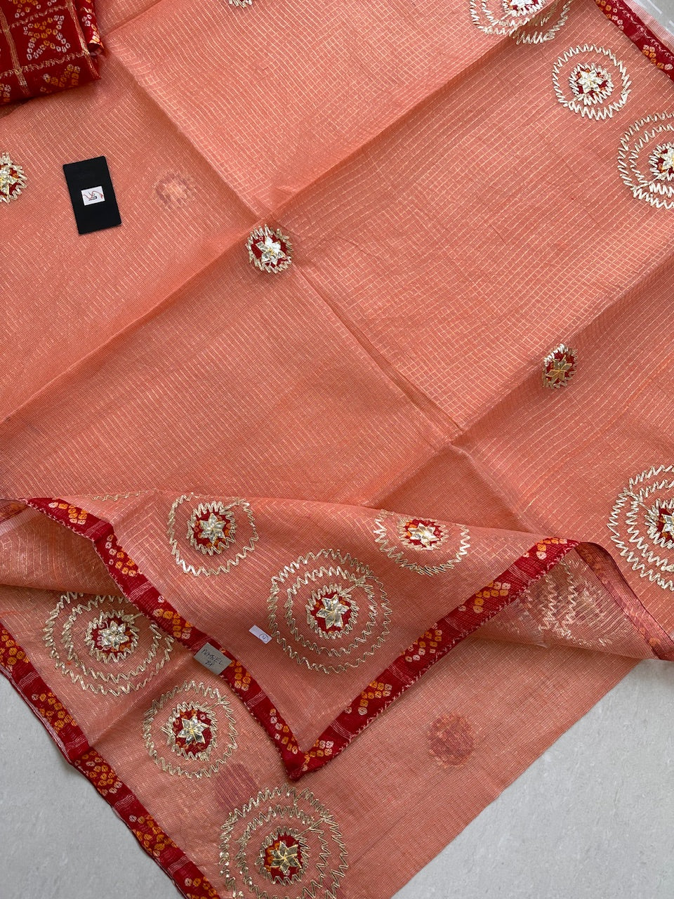 Jaipuri Gota Patti Embroidered Kota Tissue Cotton Doria Saree