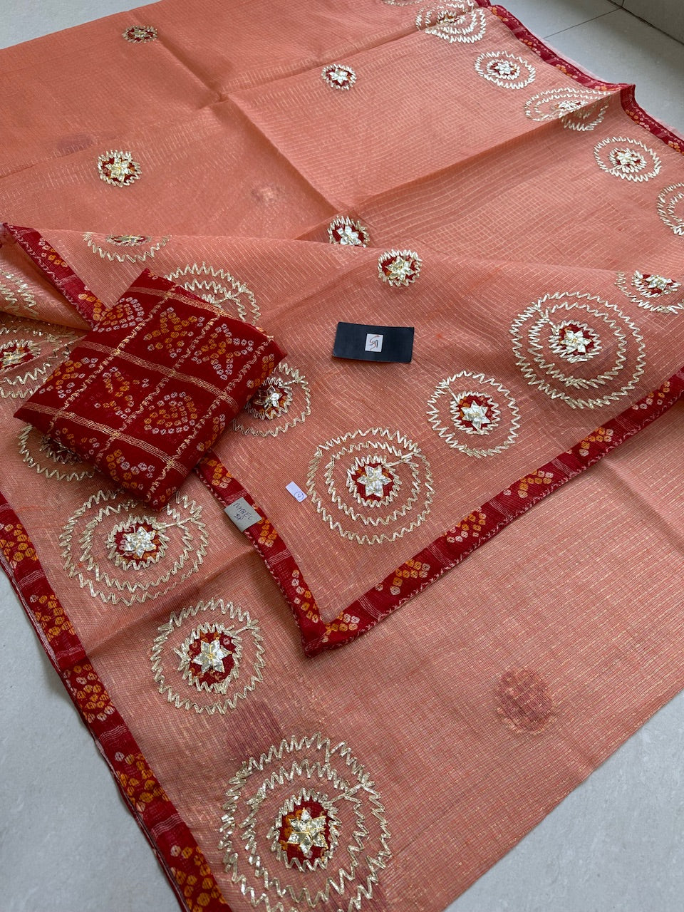 Jaipuri Gota Patti Embroidered Kota Tissue Cotton Doria Saree