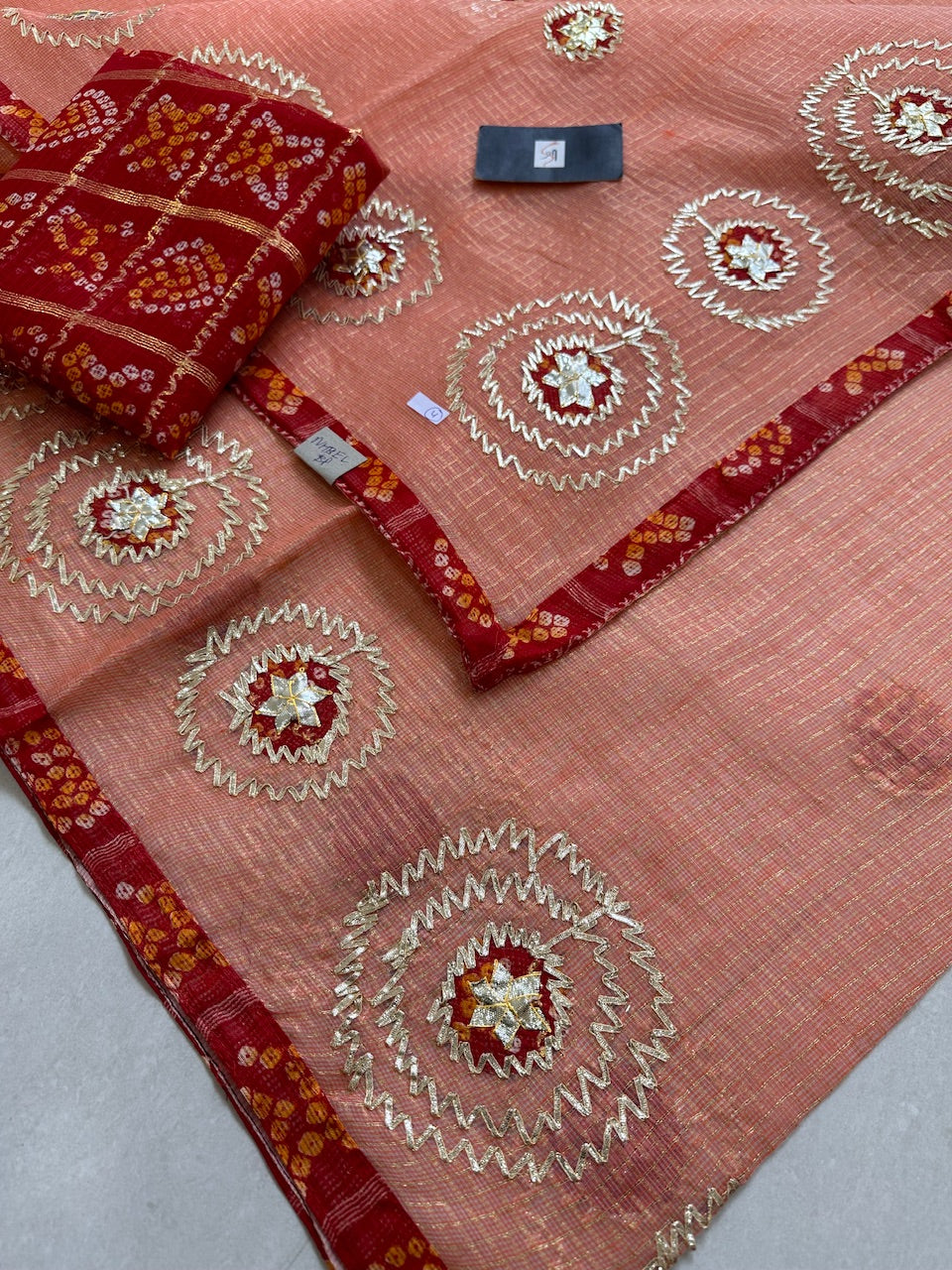 Jaipuri Gota Patti Embroidered Kota Tissue Cotton Doria Saree