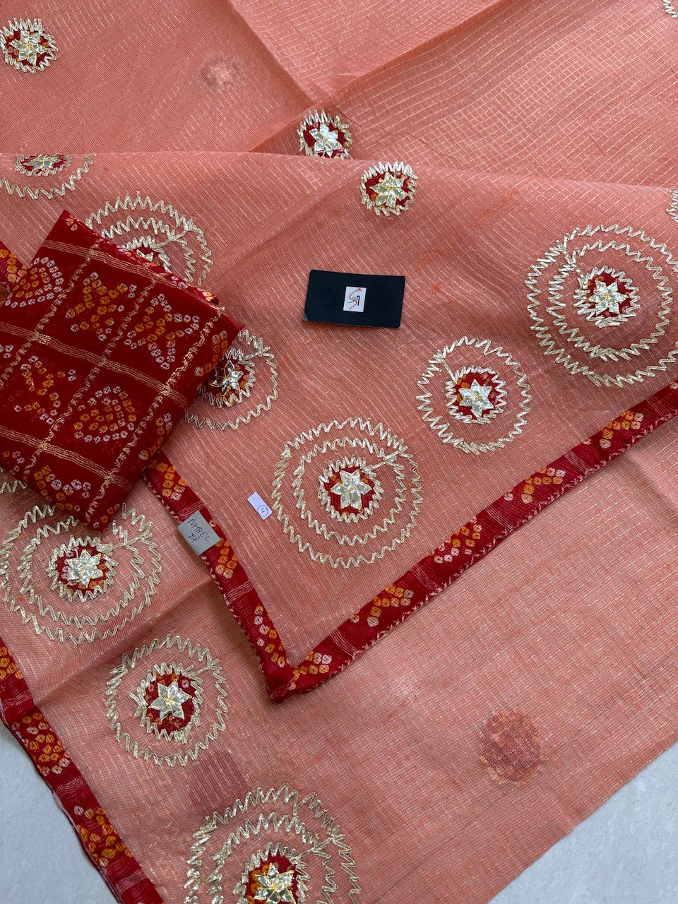 Jaipuri Gota Patti Embroidered Kota Tissue Cotton Doria Saree