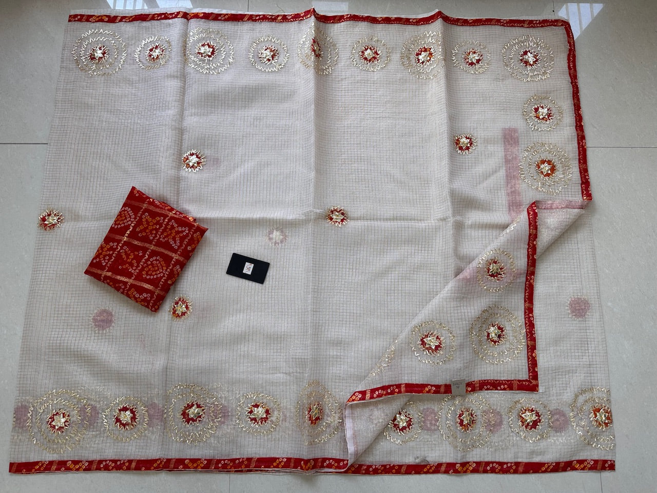 Jaipuri Gota Patti Embroidered Kota Cotton Tissue Doria Saree