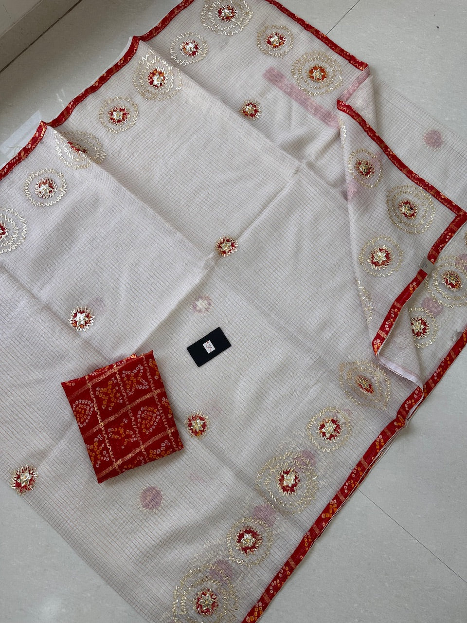 Jaipuri Gota Patti Embroidered Kota Cotton Tissue Doria Saree