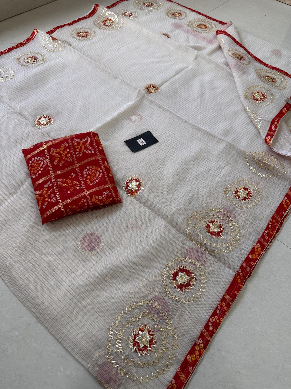 Jaipuri Gota Patti Embroidered Kota Cotton Tissue Doria Saree