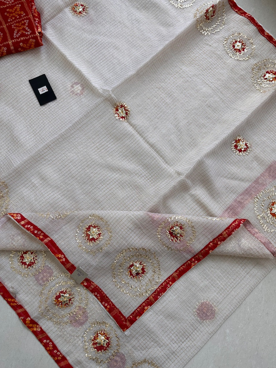 Jaipuri Gota Patti Embroidered Kota Cotton Tissue Doria Saree